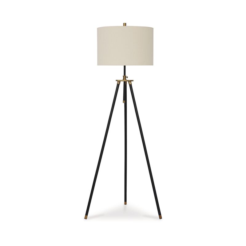 Egan 71 Inch Floor Lamp, White Drum Shade and Classic Tripod Metal Base - Benzara