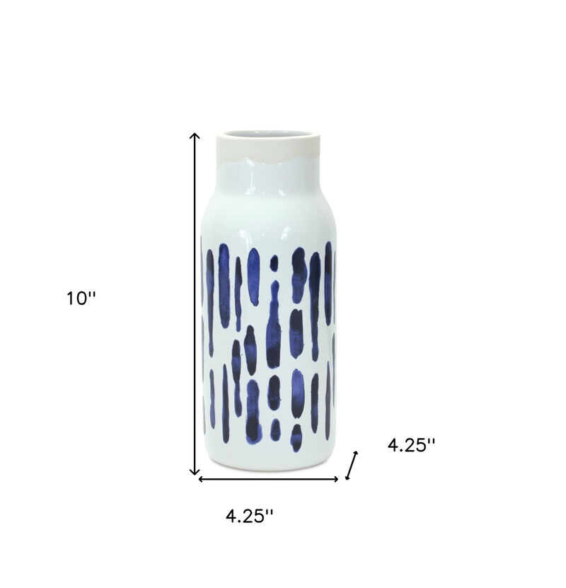Hivvago Set of Two Blue and White Abstract Cylinder Ceramic Table Vase