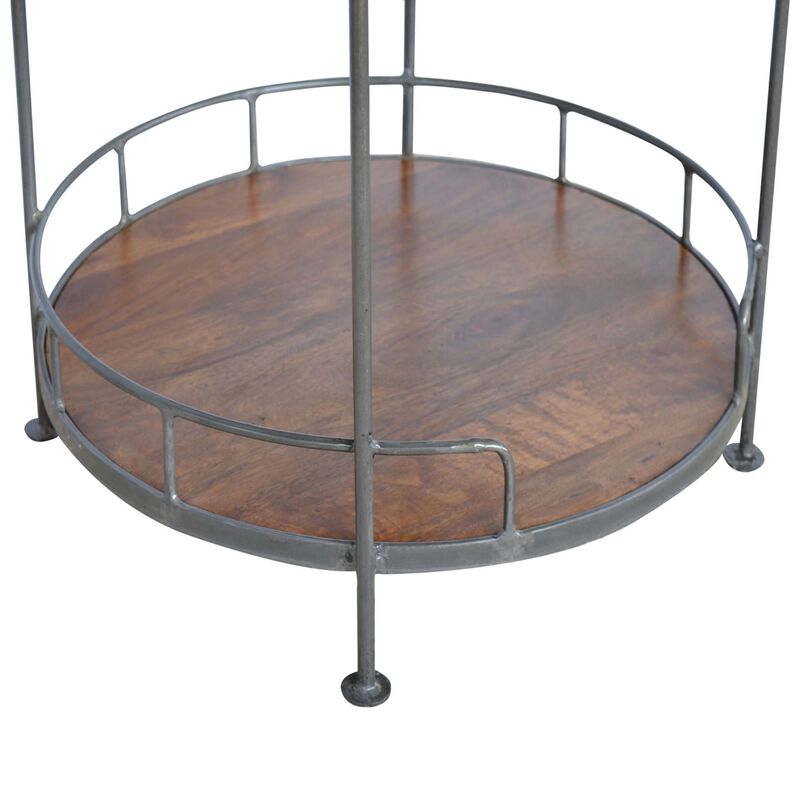 Solid Wood Iron Industrial Round Butler Tray Table