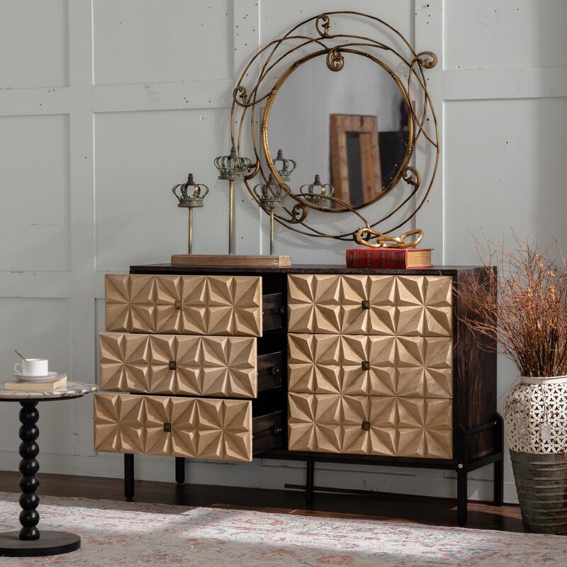 48.21"Mid-Century Modern 6-Drawer Sideboard-3D Geometric Diamond Dresser, Buffet Console Table image number 7