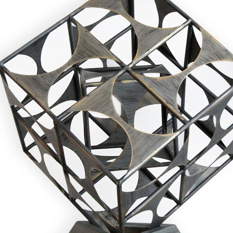 HomeRoots 20" Gray Metal Geo Cube Tabletop Sculpture image number 3