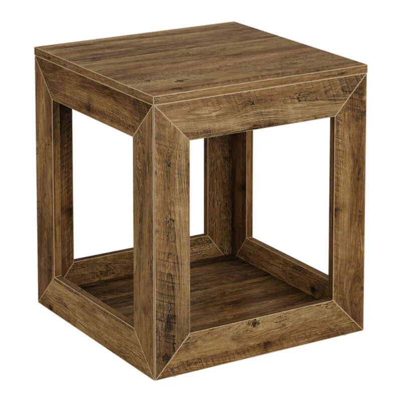 Side Table Nightstand, Square End Table with 2-Tier Storage Shelf-Brown image number 0