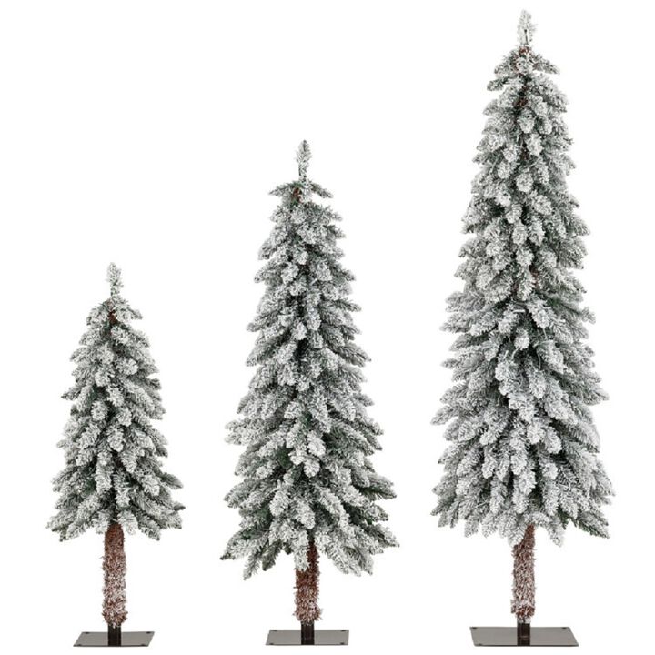 Snow-Flocked Artificial Xmas Tree Set of 3 with Realistic Branch Tips