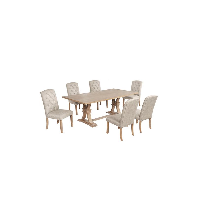 Best Quality Furniture 7 Piece Traditional Dining Table With Beige Side Chairs