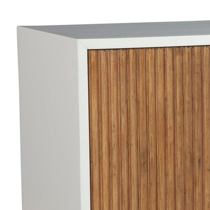 Eli 64 Inch TV Media Entertainment Center Console, 3 Drawers, White, Gold - Benzara