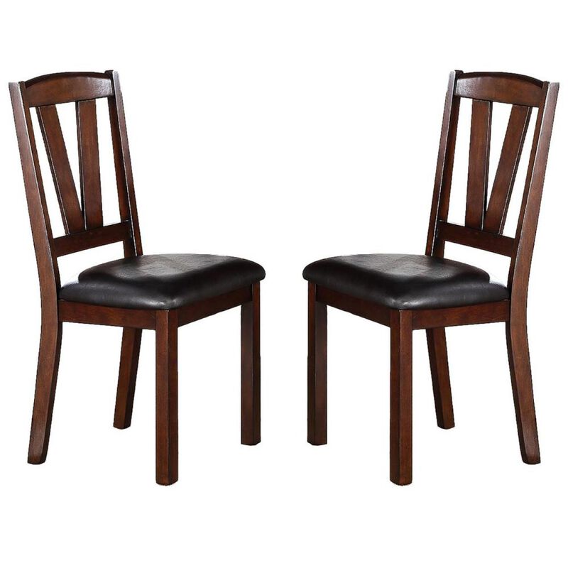 Dark Walnut Wood Framed Back Set of 2 Dining Chairs Breakfast Kitchen Cushion Seats