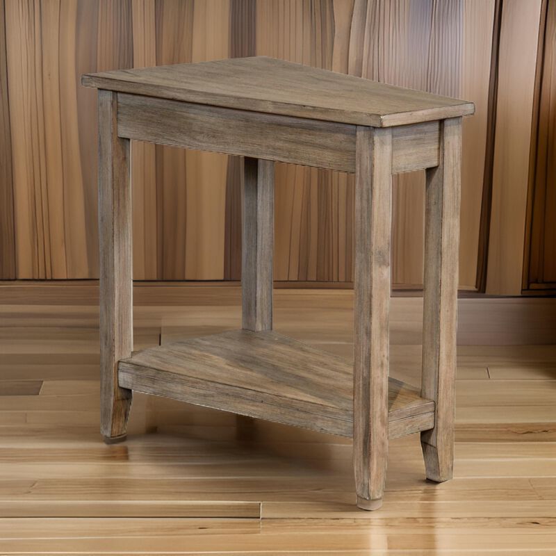 Chairside End Table with Shelf, 24 Inch Angled Light Brown Mahogany