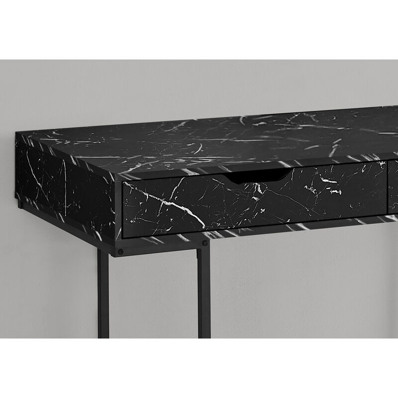 Monarch Specialties I 7552 Computer Desk, Home Office, Laptop, Storage Drawers, 48"L, Work, Metal, Laminate, Black Marble Look, Contemporary, Modern