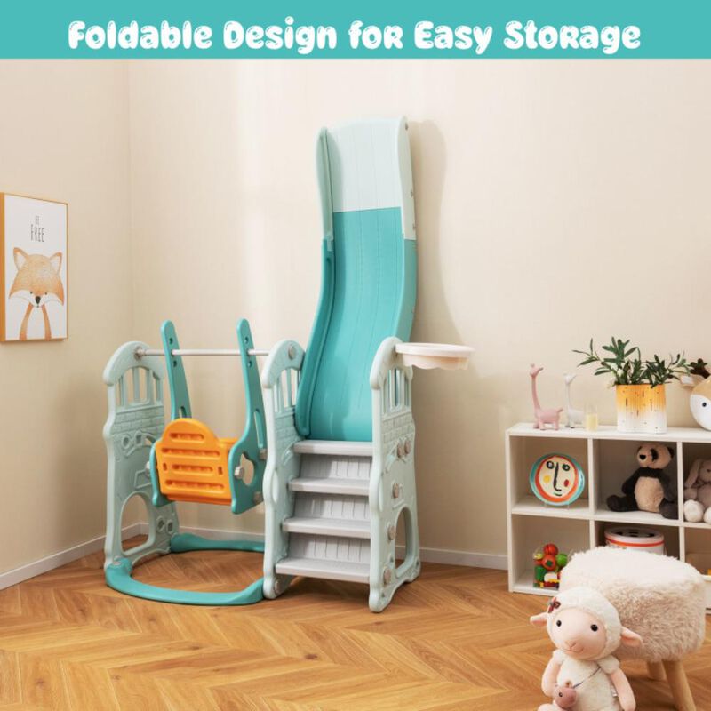 Hivvago Toddler Slide and Swing Set  with Extra-long Slide Height Adjustable Swing Basketball Hoop and Climber