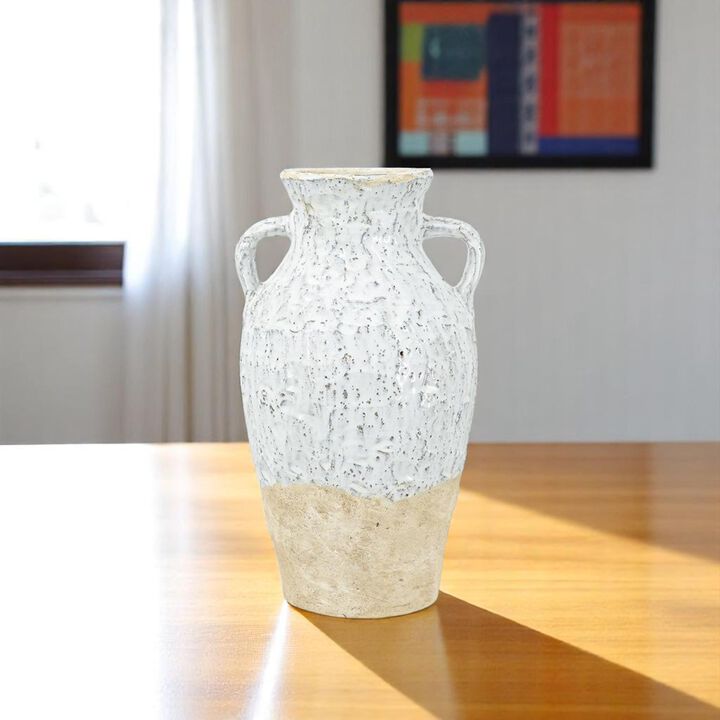 HomeRoots 14" Beige And Ivory Color Block Amphora Terracotta Table Vase