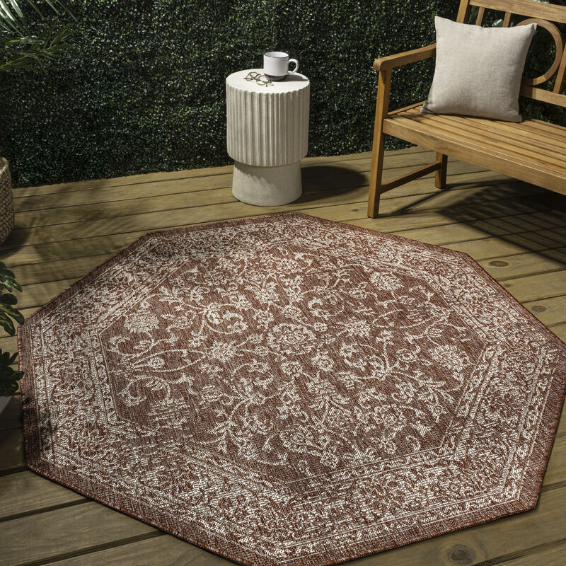 Tela Bohemian Textured Weave Floral Octagon Indoor/Outdoor Area Rug