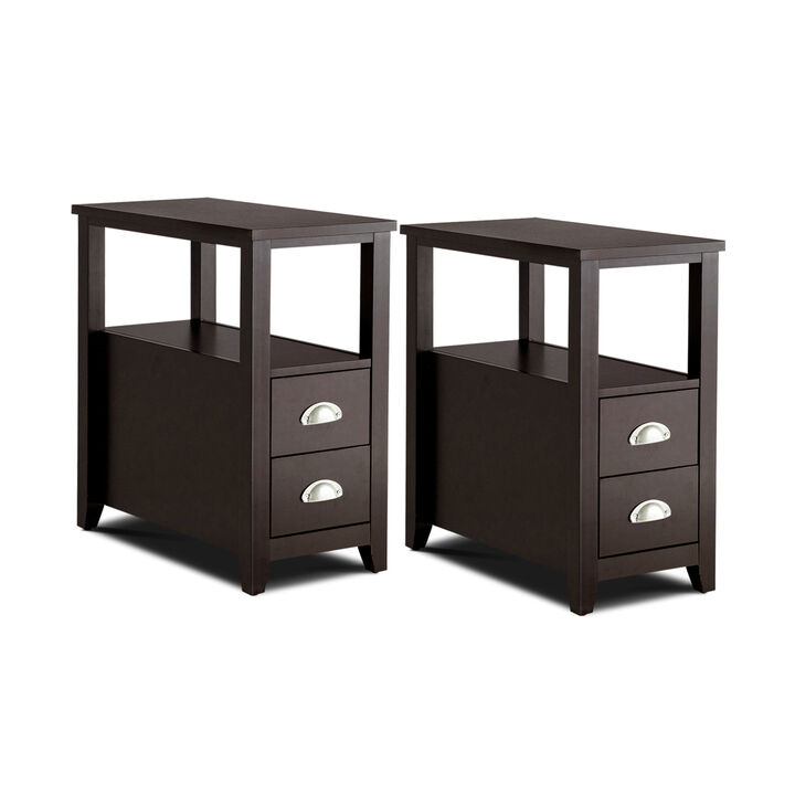 Set of 2 Wooden Bed-side Nightstand with 2 Drawers