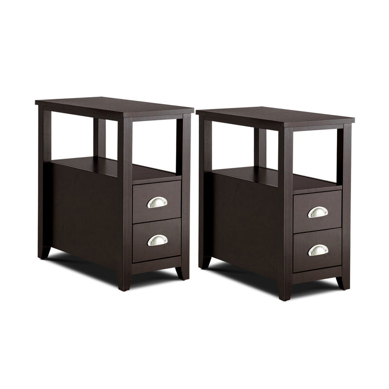 Set of 2 Wooden Bed-side Nightstand with 2 Drawers image number 0