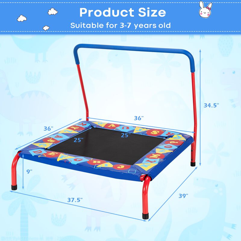 Kids Square Trampoline with Safety Foamed Handrail for Indoor Outdoor Use image number 2