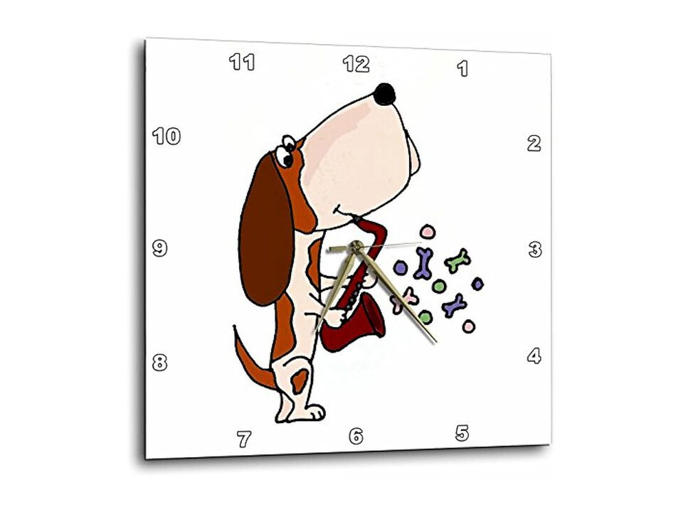 Funny Basset Hound Dog Playing Saxophone Wall Clock 10 Inch Home Decor