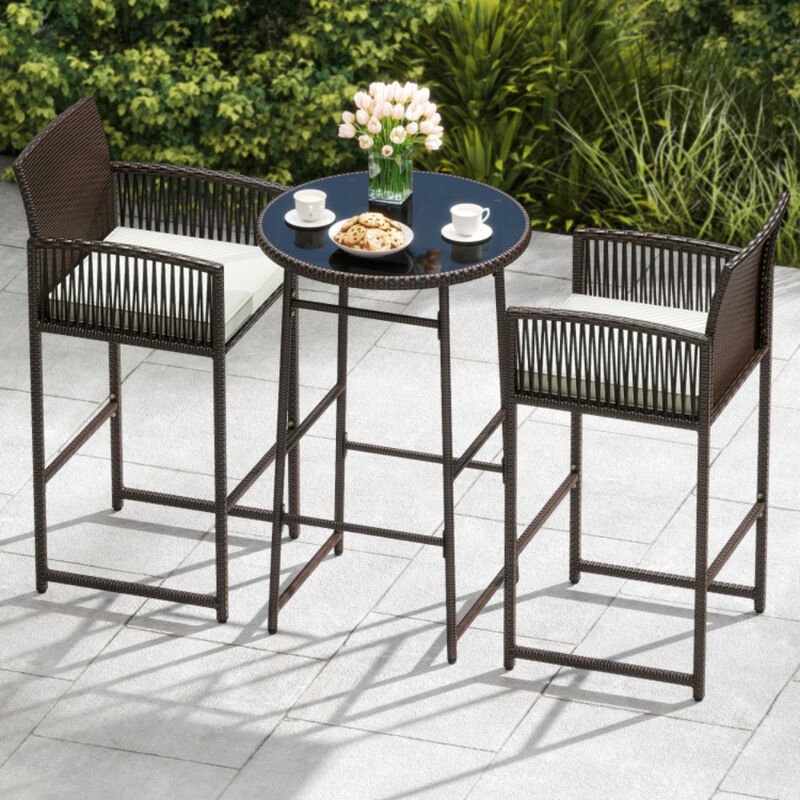 Outdoor Wicker 3 Piece Bar Set with Bar Height Table and Armchairs image number 3