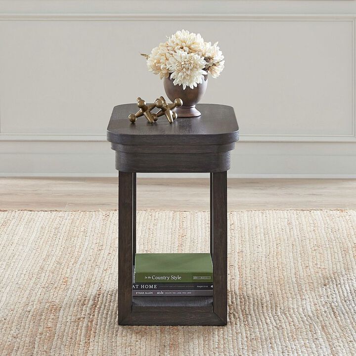 Liberty Furniture Weston Living Room Chairside Table Bottom Storage Shelf - Peppercorn Oak Wood