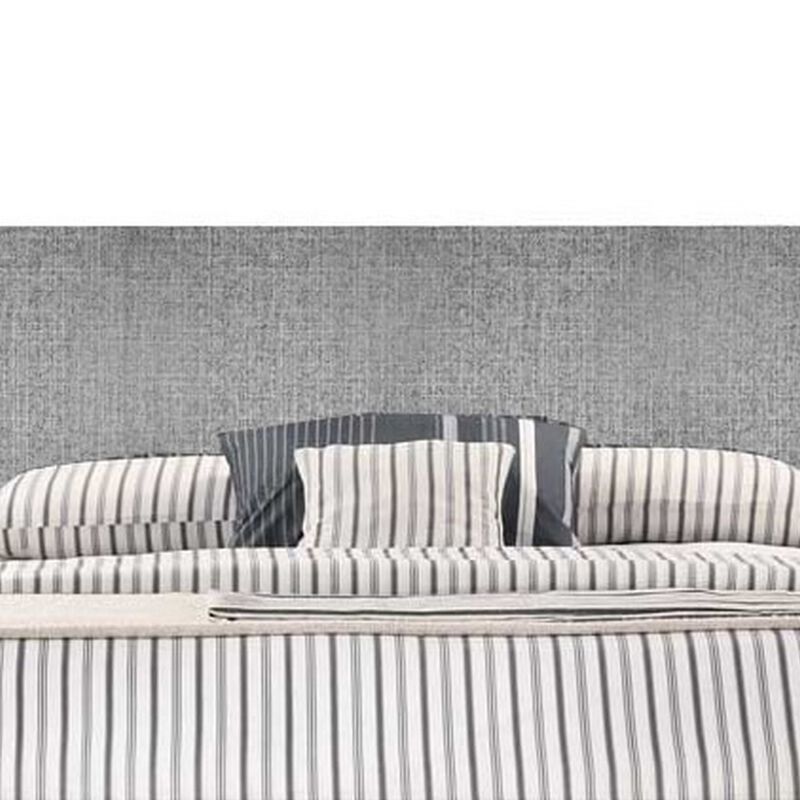 Nie Queen Bed, Gray Upholstered Wide Wall Headboard, Walnut Brown Wood - Benzara image number 3