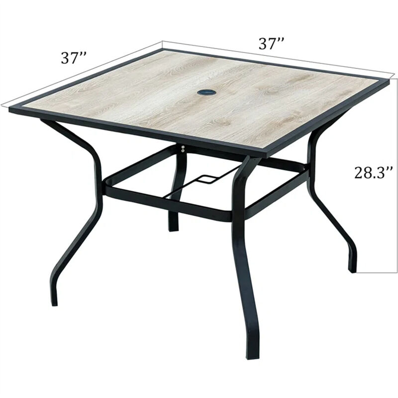 Outdoor Patio Dining Table Square Metal Table with Umbrella Hole and Wood-Look Tabletop for Porch, Garden, Backyard, Balcony(1 Table)