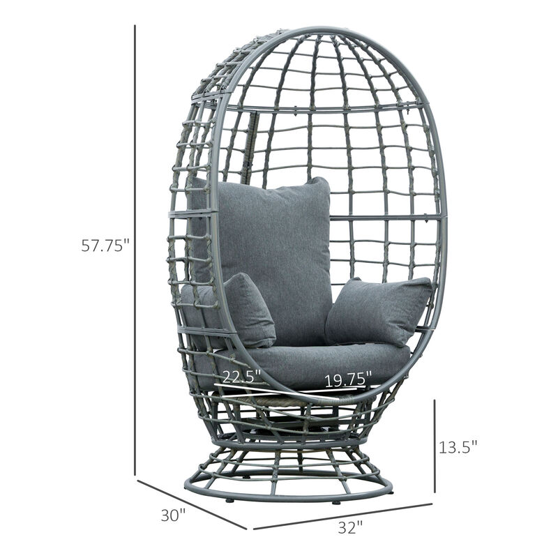 Outsunny Wicker Egg Chair, 360 Rotating Indoor Outdoor Boho Basket Seat with Cushion and Pillows for Backyard, Porch, Patio, Garden, Handwoven All-Weather PE Rattan, Steel Frame, Gray