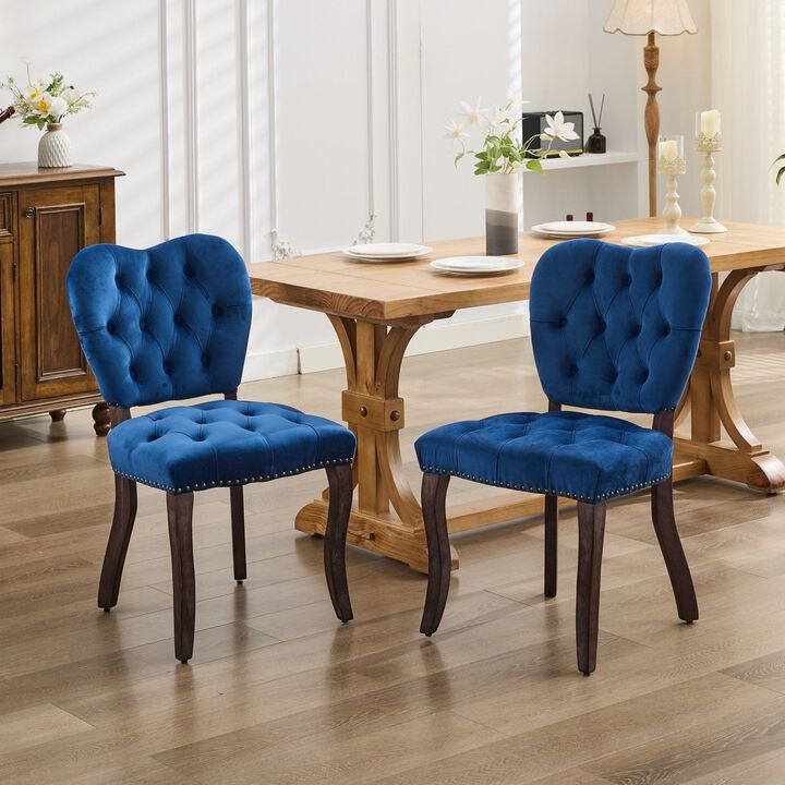 Clihome French Vintage Tufted Upholstered Fabric Dining Chair,Set of 2