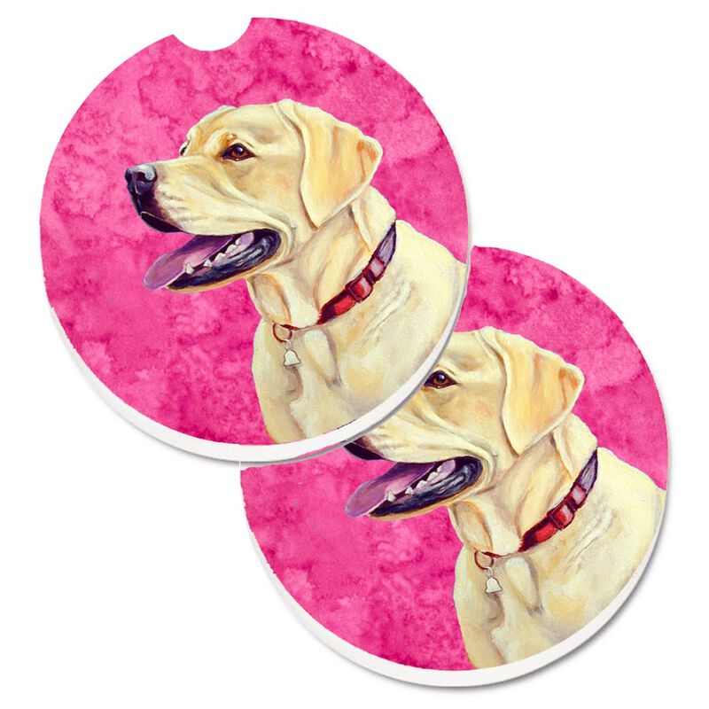 Caroline's Treasures Pink Labrador Set of 2 Cup Holder Car Coasters LH9383PKCARC, 2.56, Multicolor image number 0
