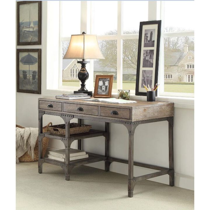 Gorden Desk in Weathered Oak & Silver 92325