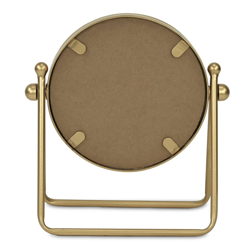 HomeRoots 10" Gold Metal Round Tilting Framed Makeup Shaving Tabletop Mirror image number 5