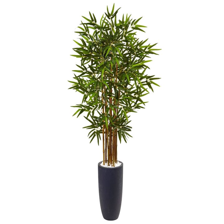 Nearly Natural 5-ft Bamboo Tree in Gray Cylinder Planter