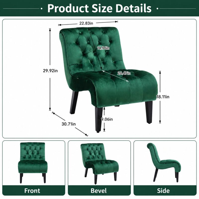 GOODSILO Armless Velvet Upholstered Accent Chair Leisure Chair with Wooden Legs for Living Room, Bedroom, Office, Small Spaces image number 1