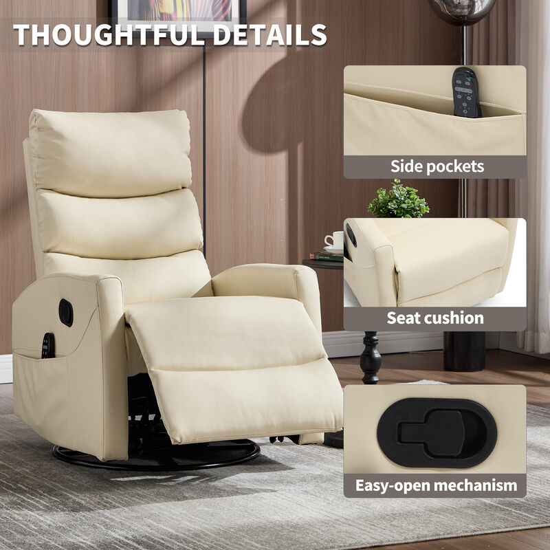 Faux Leather Manual Recliner Chair Swivel Rocker Recliner with Heat & Massage image number 6