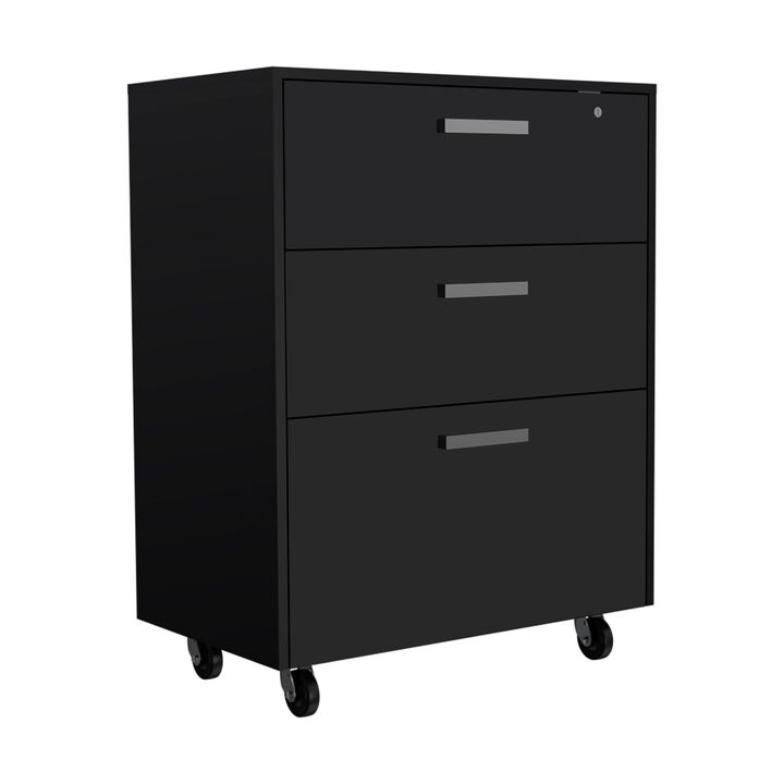 Storage Cabinet - Superior Top, Drawer Base Cabinet, Three Drawers, Four Casters -Black