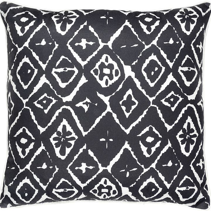 22" Black and White Tribal Square Outdoor Patio Throw Pillow