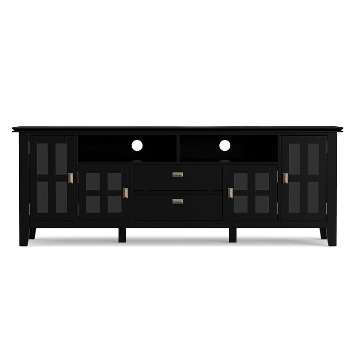 Artisan SOLID WOOD 72 inch Wide Transitional TV Media Stand in Black For TVs up to 80 inches