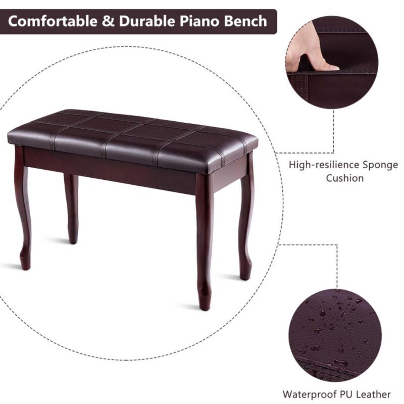 Hivvago Solid Wood PU Leather Piano Bench with Storage