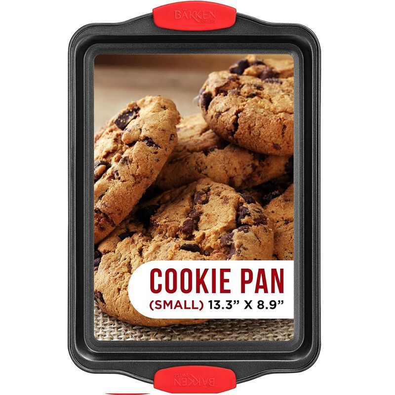 Nonstick Cookie Sheet Pan Carbon Steel Oven Tray Sheet Pan with Red Silicone Handles - Bakeware Pan Tray with Gray Coating Inside & Outside
