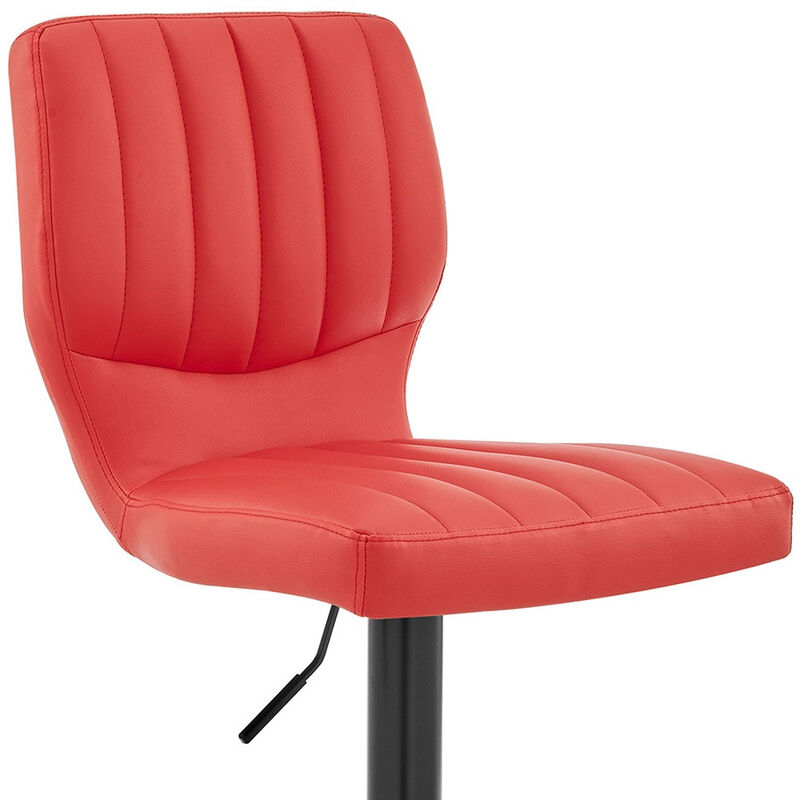 Hivvago Red and Black Faux Leather And Iron Adjustable Height Swivel Bar Chair