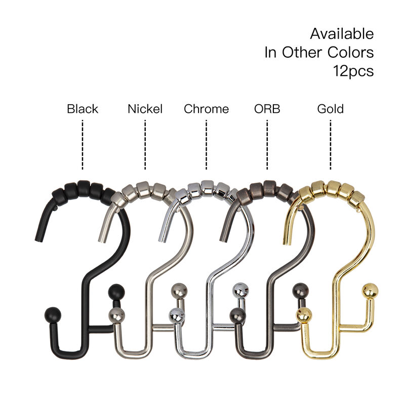 12-Piece Resistant Stepped Metal Double Shower Curtain Hooks image number 5