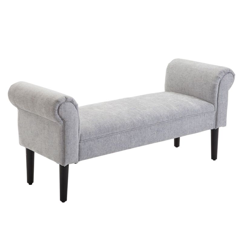 Light Grey Seating: 52" Linen Ottoman Bench with Armrests