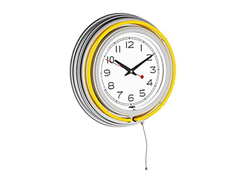 Lavish Neon Double Light Ring Dual Wall Clock Yellow Retro Game Room Decor image number 3