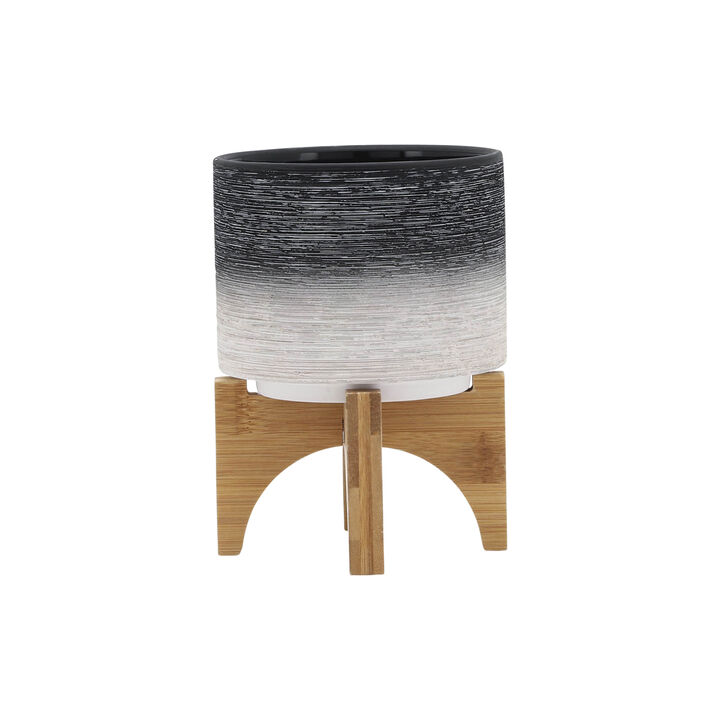 Ceramic Planter On Wood Stand