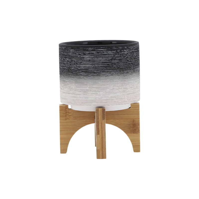 Ceramic Planter On Wood Stand image number 1