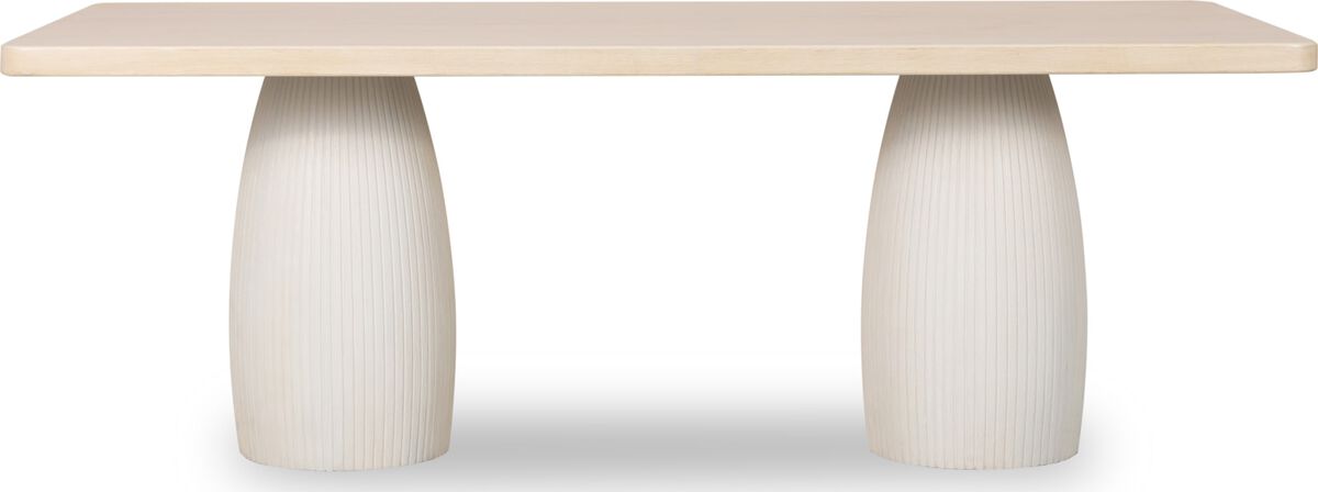 Zinnia Plaster Base Wood Top Dining Table in White Sand and Ivory