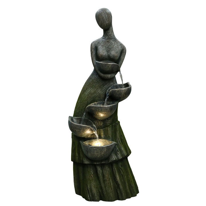 39" Lighted Modern Faceless Woman Tiered Outdoor Garden Water Fountain