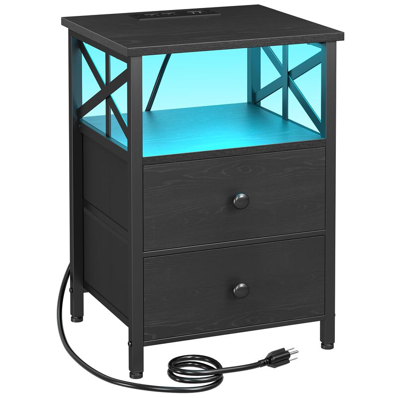 AMHANCIBLE Nightstand with Fast Charging Station, End Tables Living Room with USB Charger 3-Port & 2-Power Outlet, Bedside Table