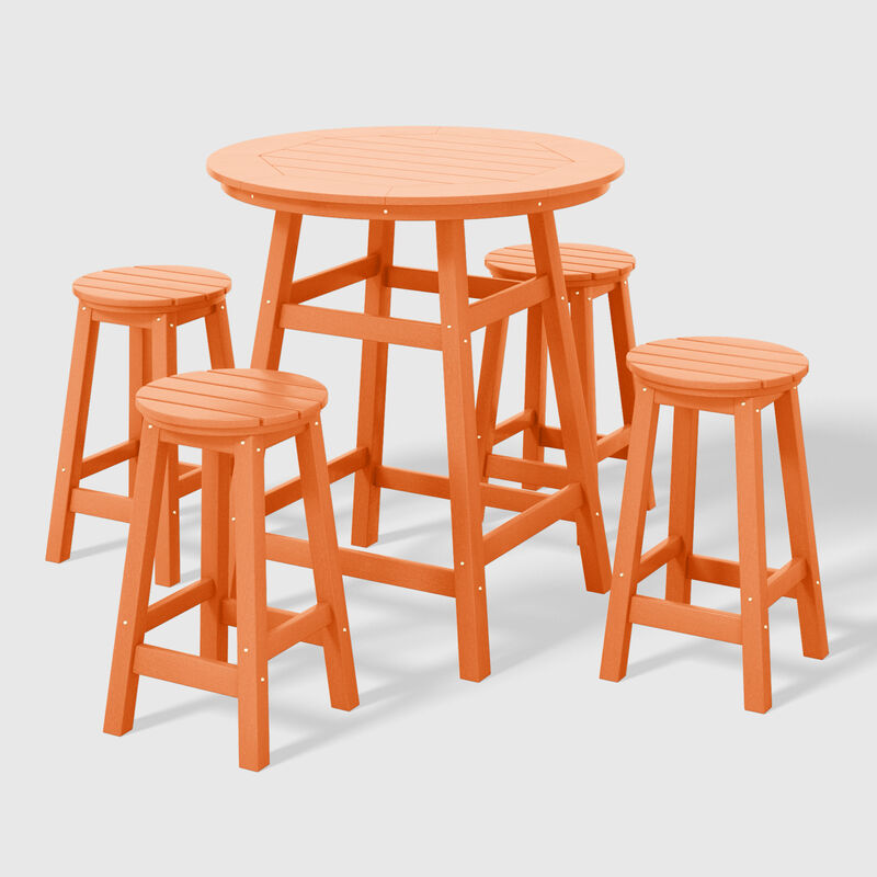 WestinTrends 5-Piece HDPE Outdoor Patio Dining Bar Bistro Table Set with Counter High Round Bar Stools