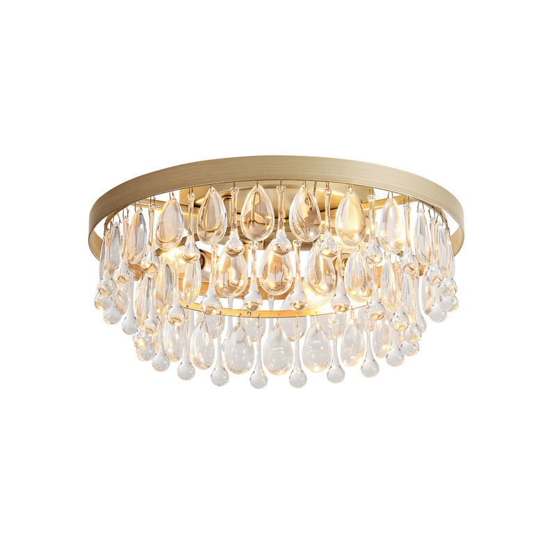 May Brushed Champagne Silver Crystal Teardrop 3-light Flush Mount image number 0