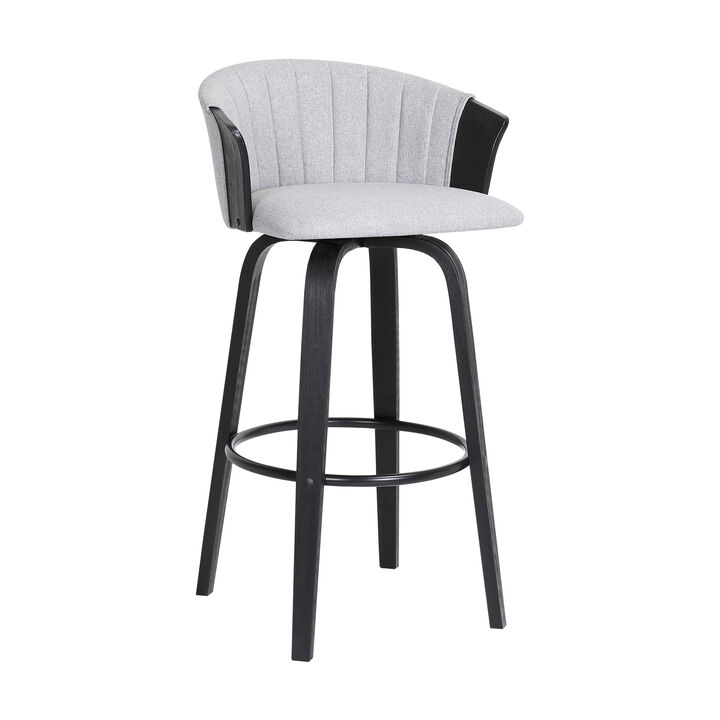 Diana Swivel Black Wood Bar Stool in Light Grey Fabric