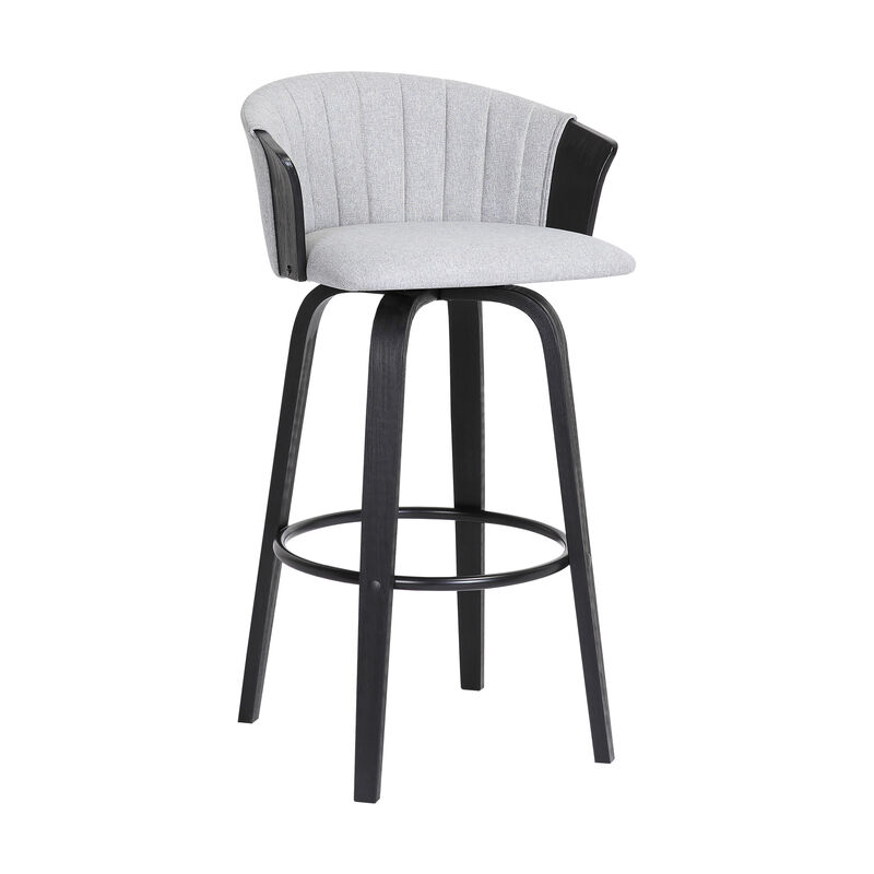 Diana Swivel Black Wood Bar Stool in Light Grey Fabric
