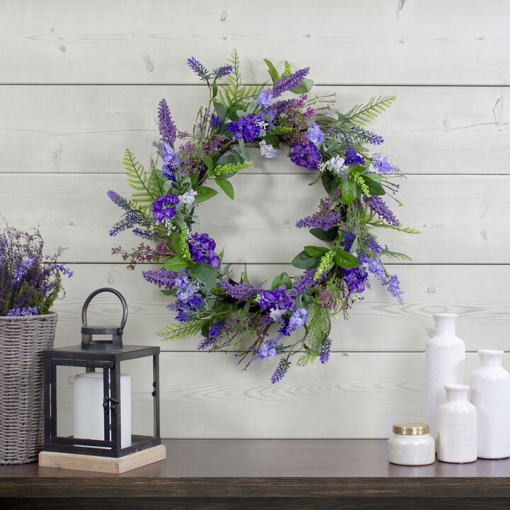 Lavender and Spring Foliage Artificial Wreath  Purple - 20-Inch
